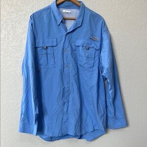 Columbia Long Sleeve Shirt Button Down Collared Omnishade Blue size Extra Large